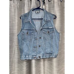 Vintage BB Bill Blass Denim Vest Womens M Light Wash Jean Vest 90s Classic